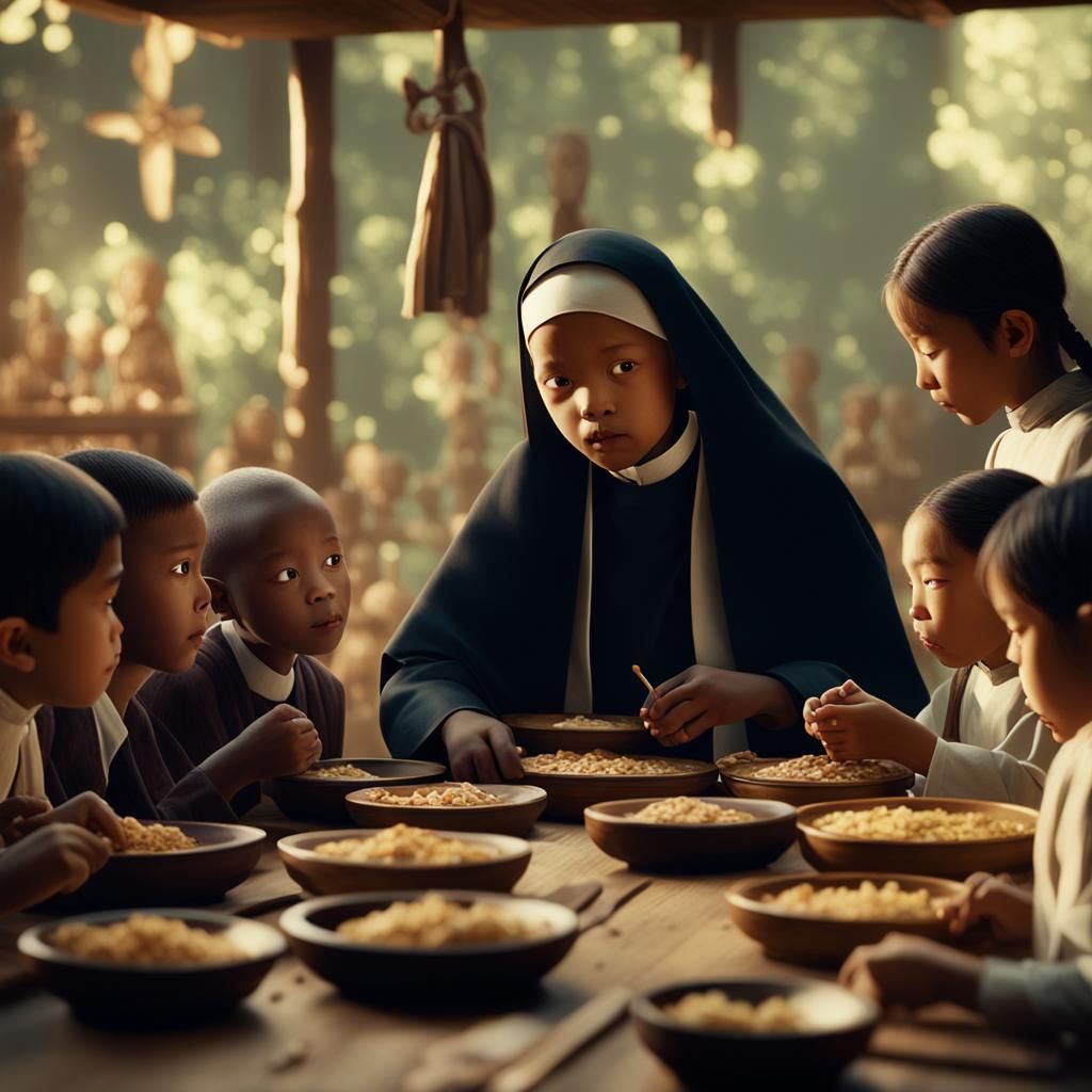 Heartwarming Film Still of Children Eating Together