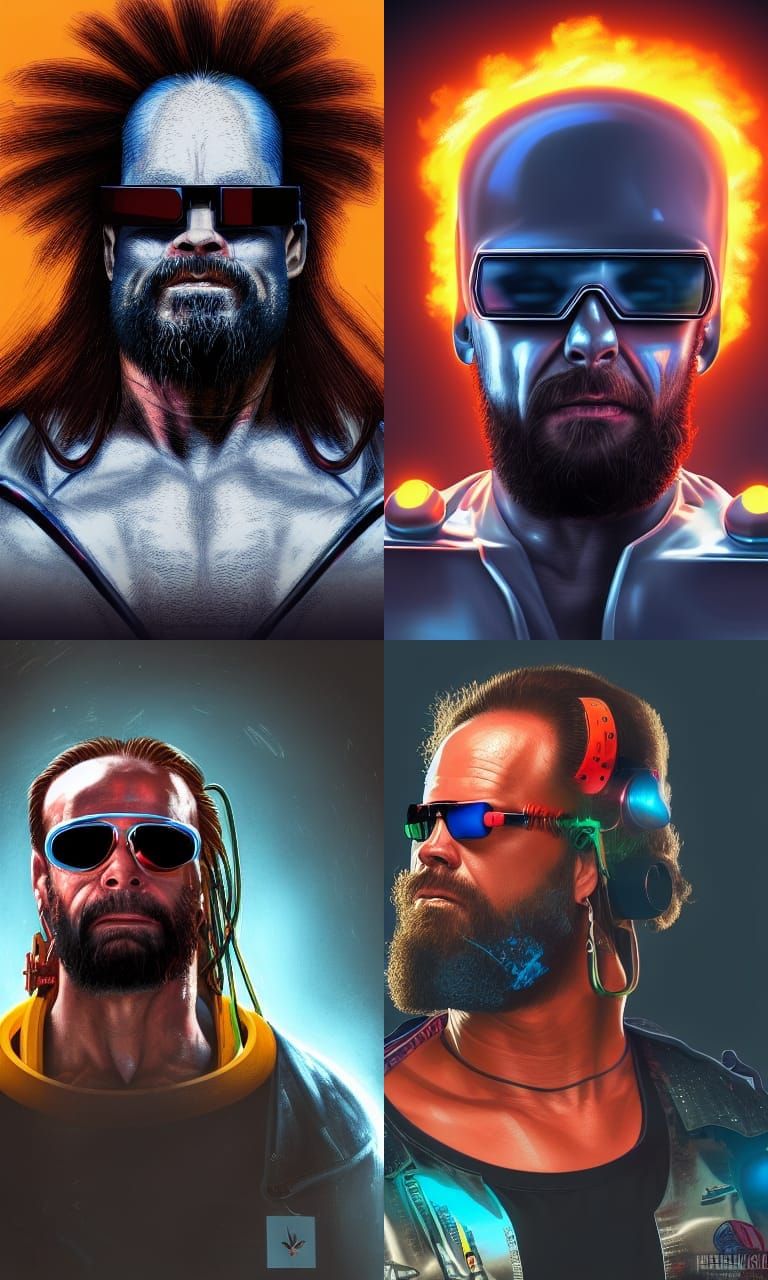 Cyberpunk Robotic Wrestler Portrait with Nuclear Energy