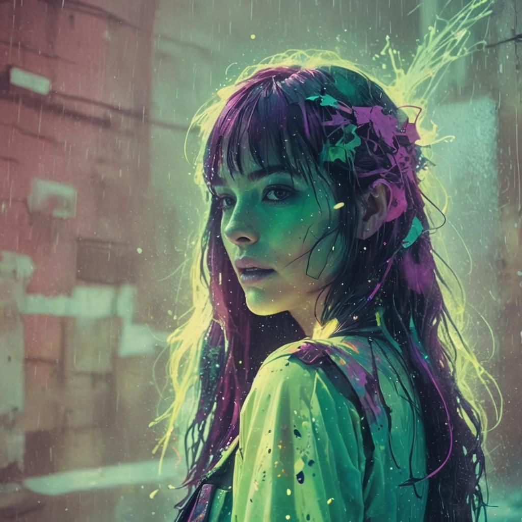 Neon Goddess Emerges from Urban Decay: Surrealist Art