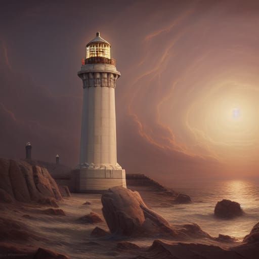 Alexandria Lighthouse Fantasy Concept Art in Digital Illustr...