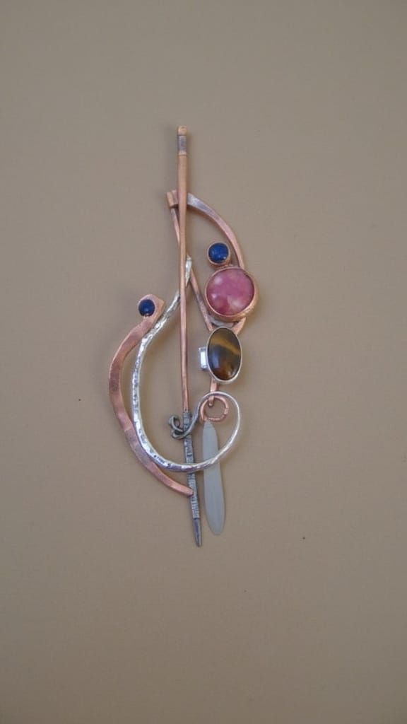 Copper and Gold Pendant with Ruby and Lapis