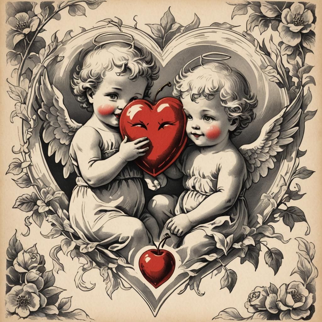 Vintage Valentine's Day Card with Little Devil