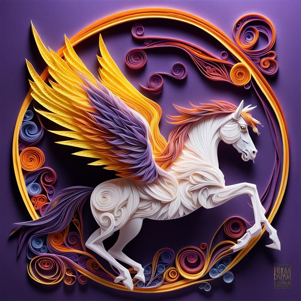 Intricate Paper Quilled Pegasus Sculpture