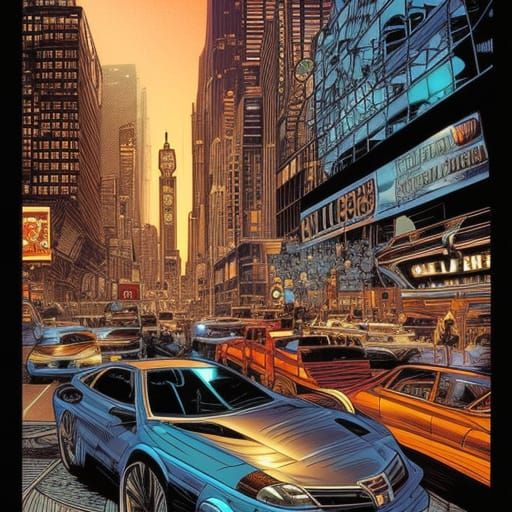 Sleepless Megacity in Comic Book Style