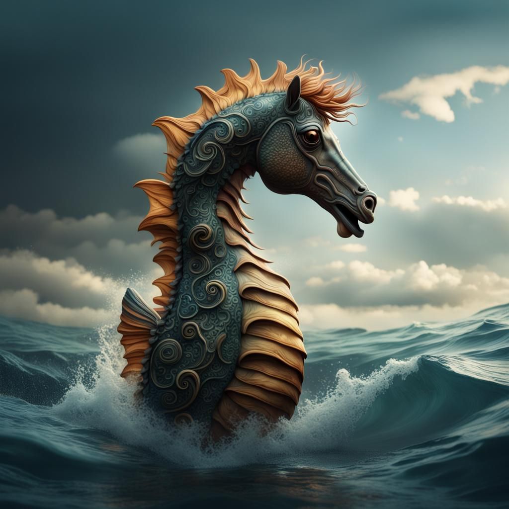 Majestic Seahorse in Ocean, Digital Matte Painting