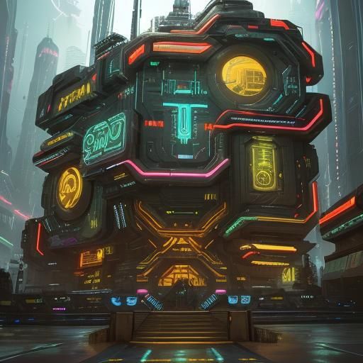Teenager in Cyberpunk Cityscape with Neon Castle