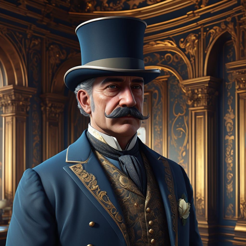 Pear in Edwardian Attire, Baroque-Inspired Background