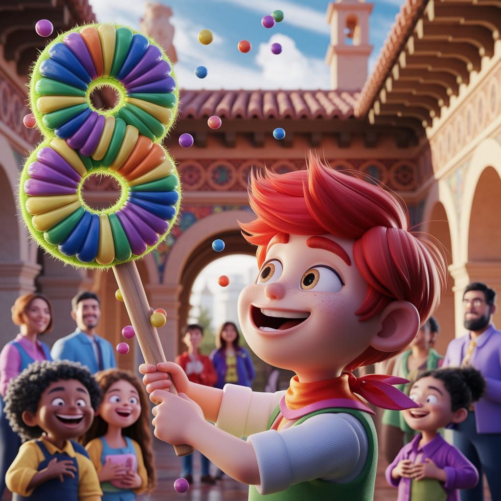 Joyful Spanish Courtyard Celebration in Vibrant 3D Style