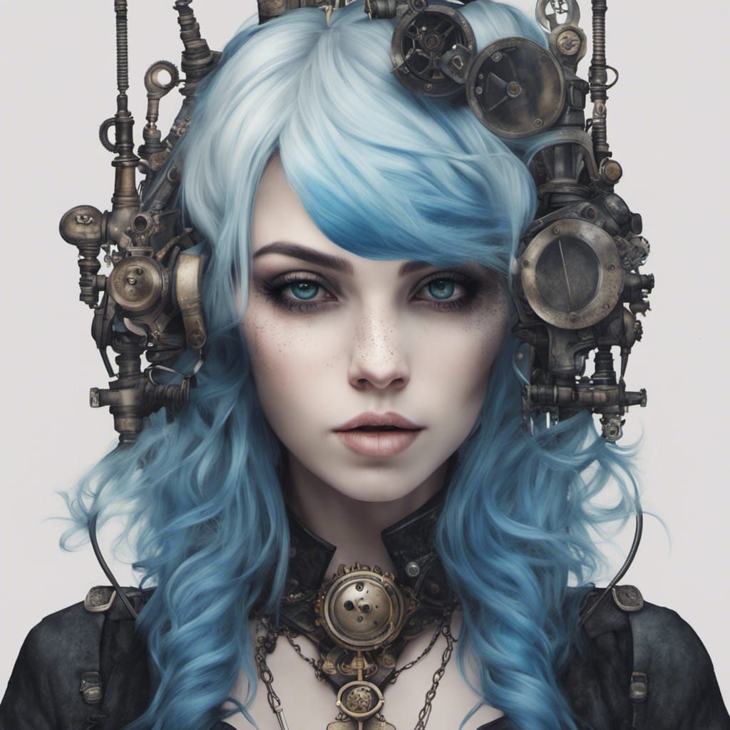 Steampunk Girl Portrait with Blue and Black Hair