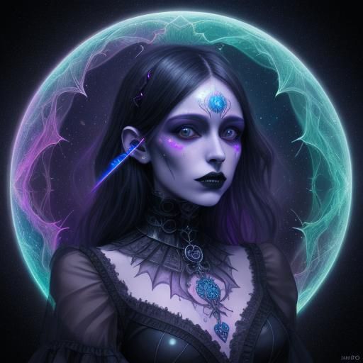 Gothic Woman in Holographic Cosmic Art