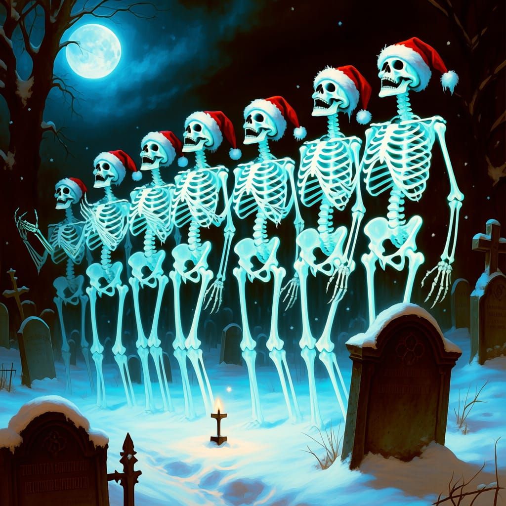 Spectral Choir Sings Carols in Moonlit Graveyard