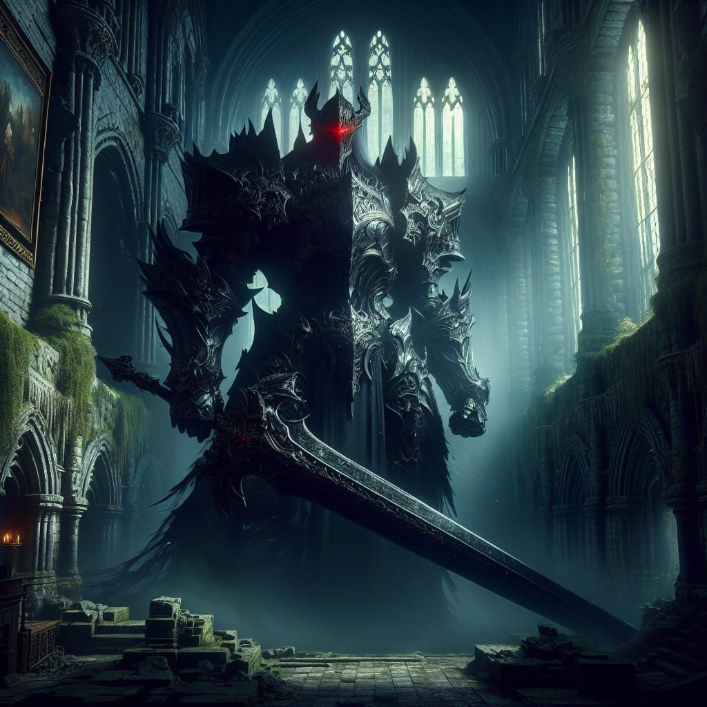 Dark Fantasy Knight in Ruined Castle