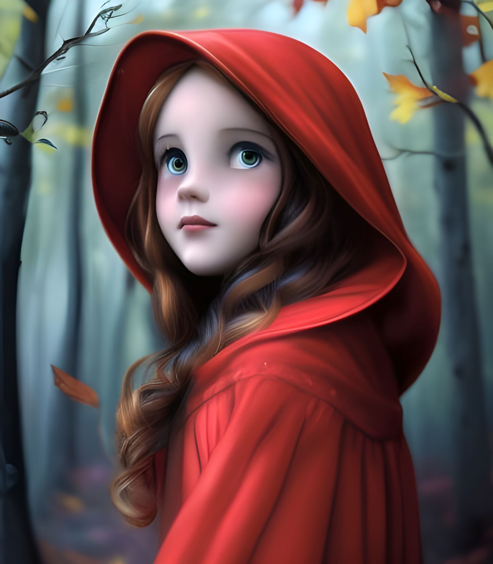 Little Red Riding Hood in Autumn Forest, Digital Art