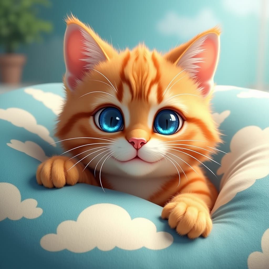 Orange Tabby Cat Portrait in Anime Art Style