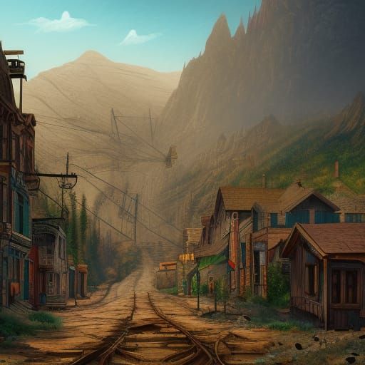 Old Mining District Victor Colorado: Detailed Matte Painting