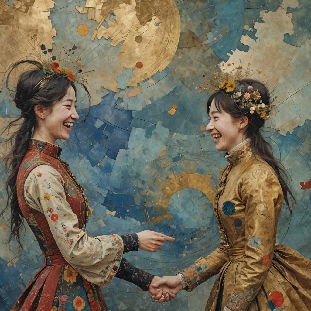 Laughing Sisters: Hyperrealistic 3D Render in Magical Realis...