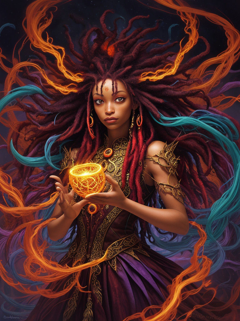 Fiery Pixie Portrait with Divine Energy in Magic Realism