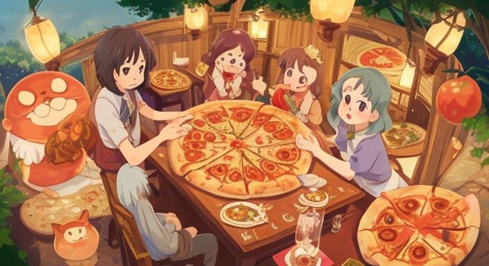 A Whimsical Ghibli-Inspired Pizza Banquet