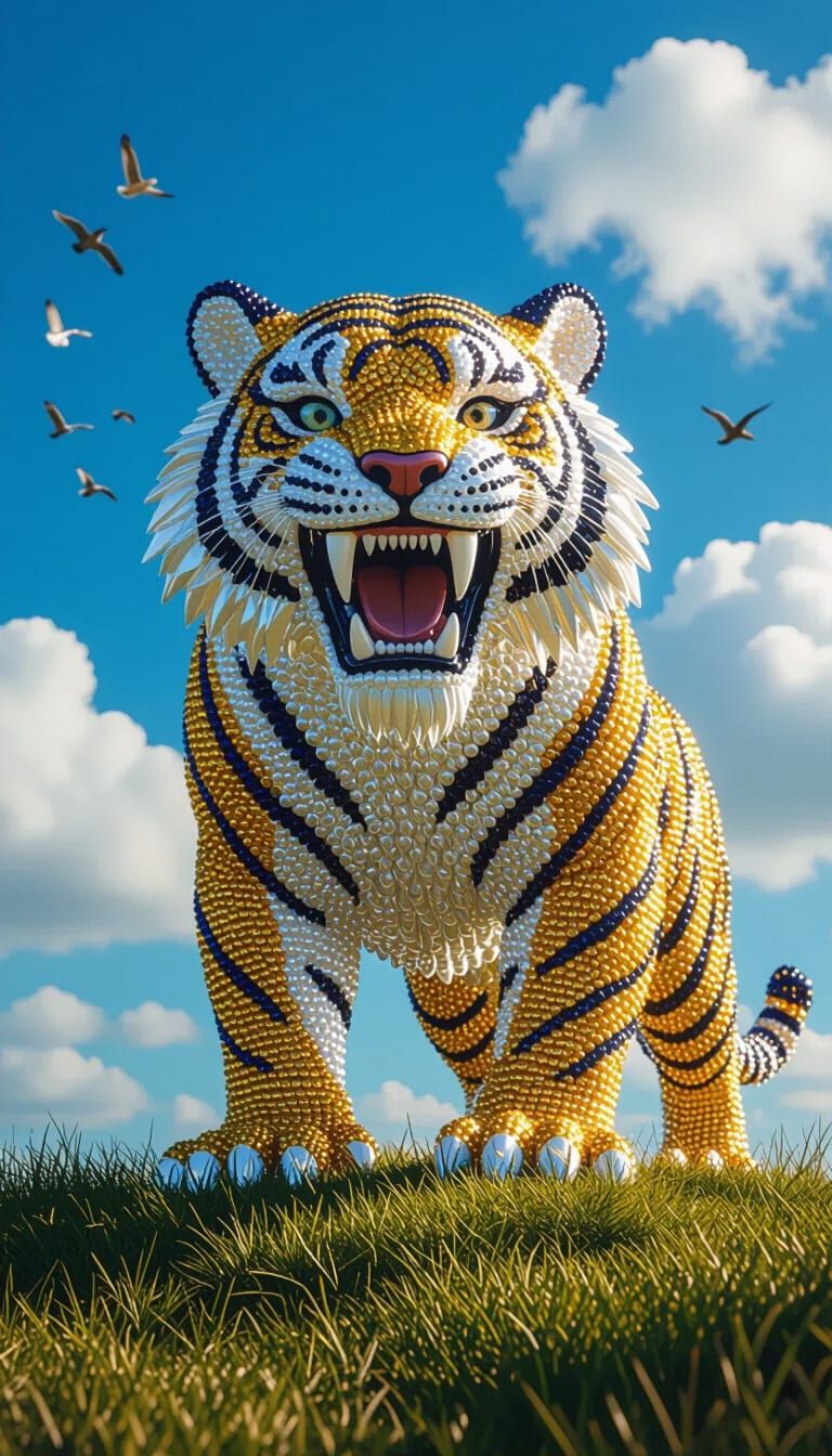 Crystal Saber-Toothed Tiger on Grassy Hill