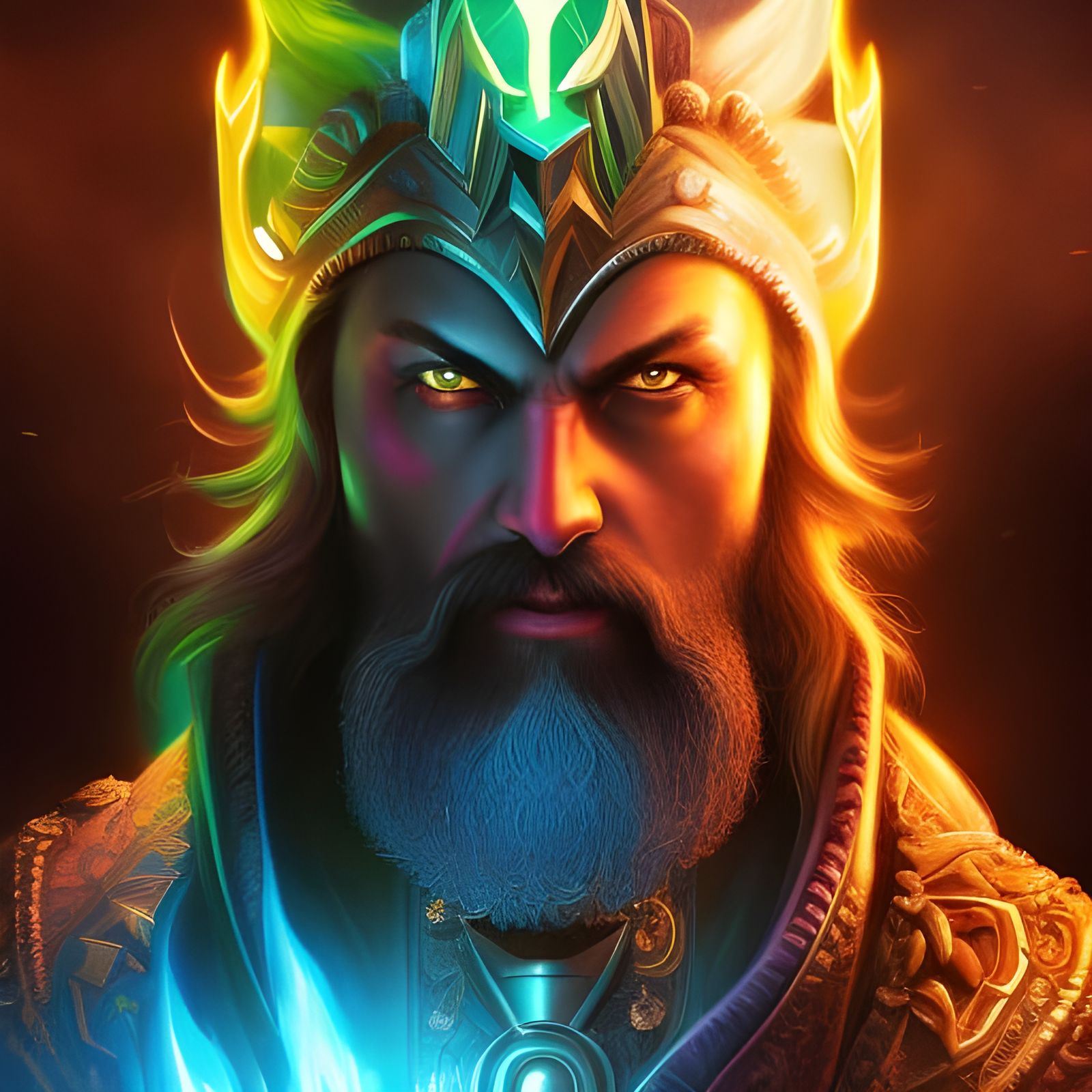 Wizard Engulfed in Green and Blue Flames