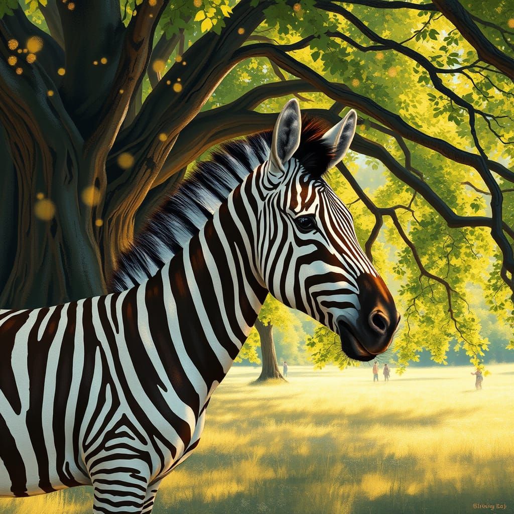 Zebra in Impressionist Oak Forest