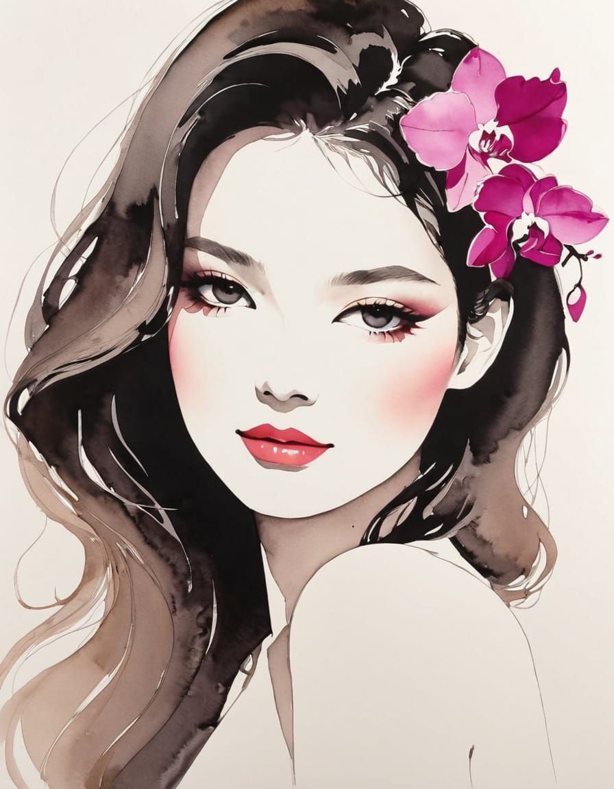 Minimalist Sumi-e Ink Beauty in Watercolor