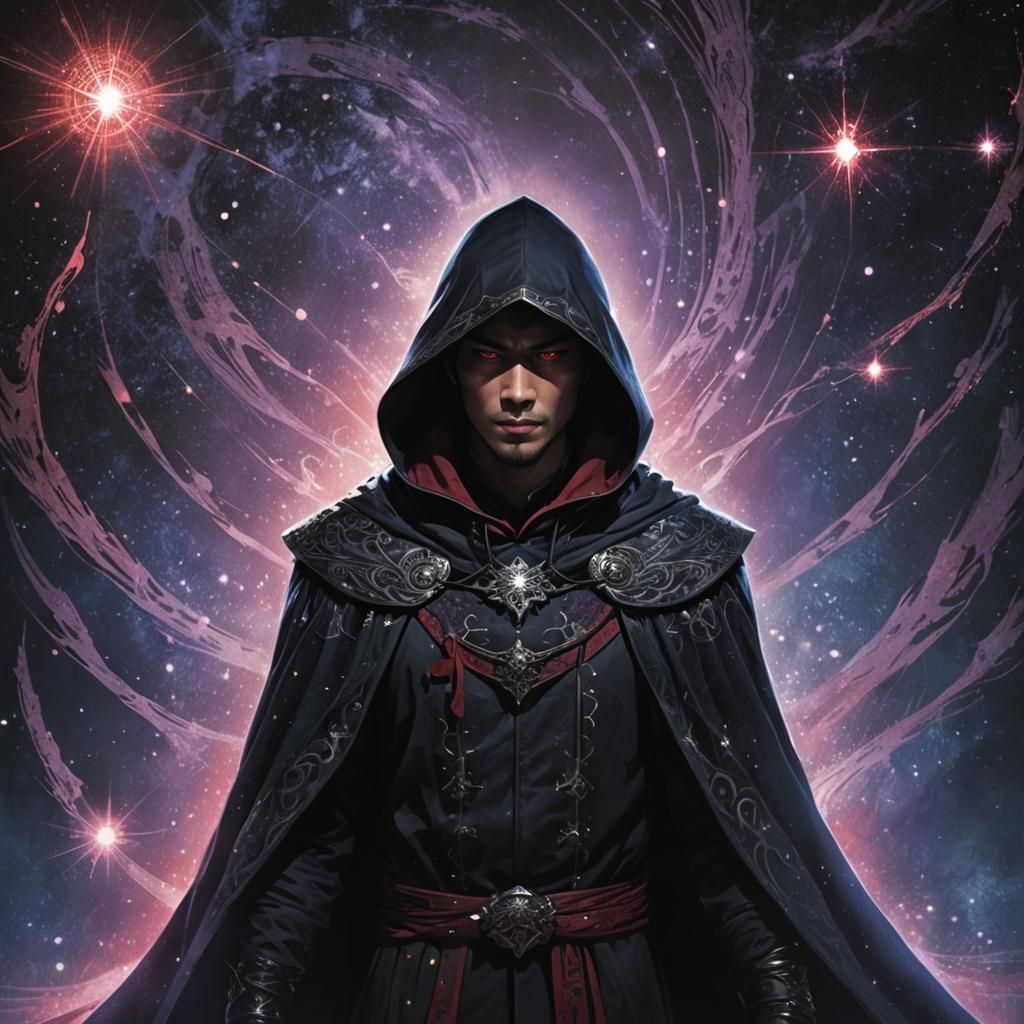 Hooded Adventurer in Starlight Cloak: Asian Fantasy Art