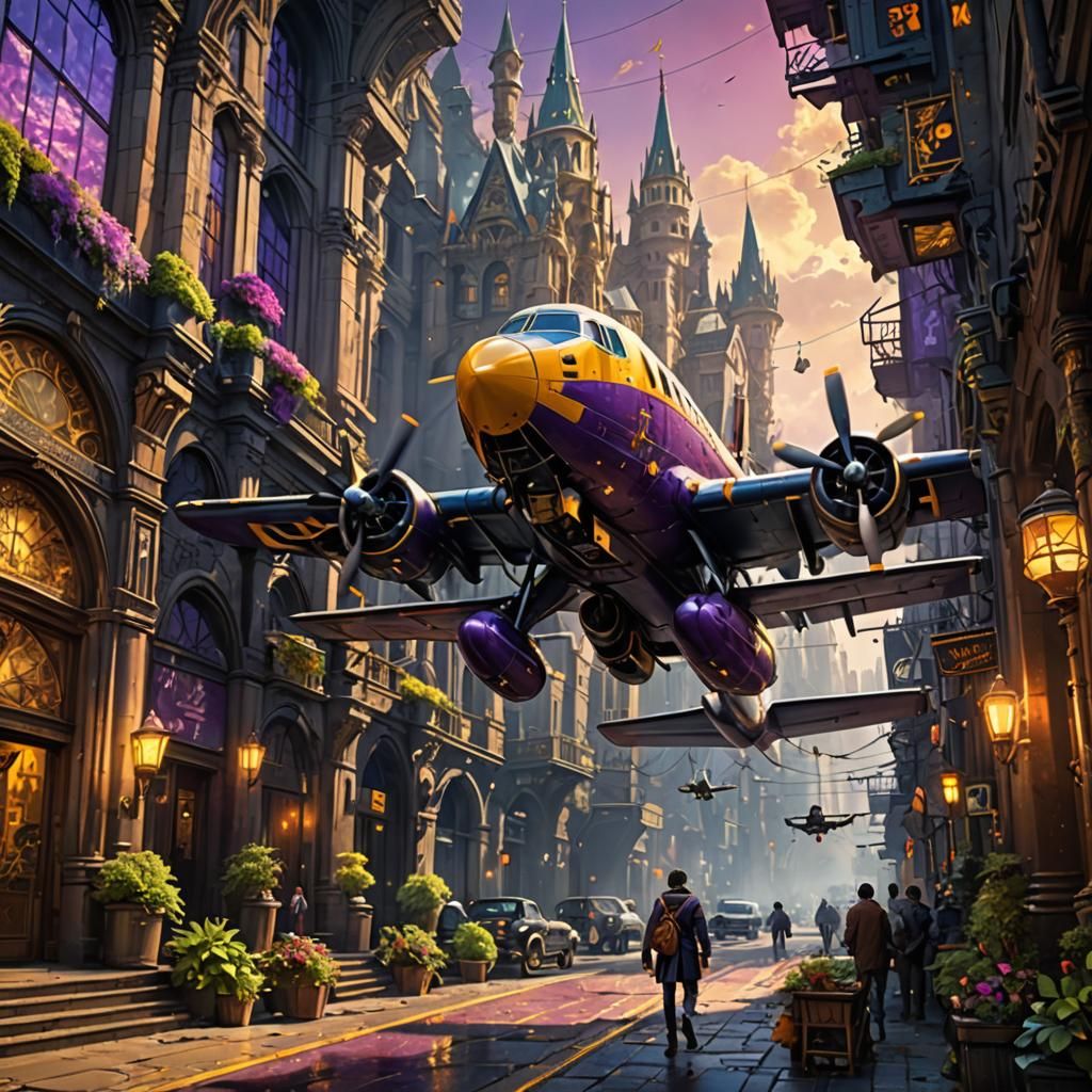 Cyberpunk Plane in Cloudy Sky, Cinematic Digital Art