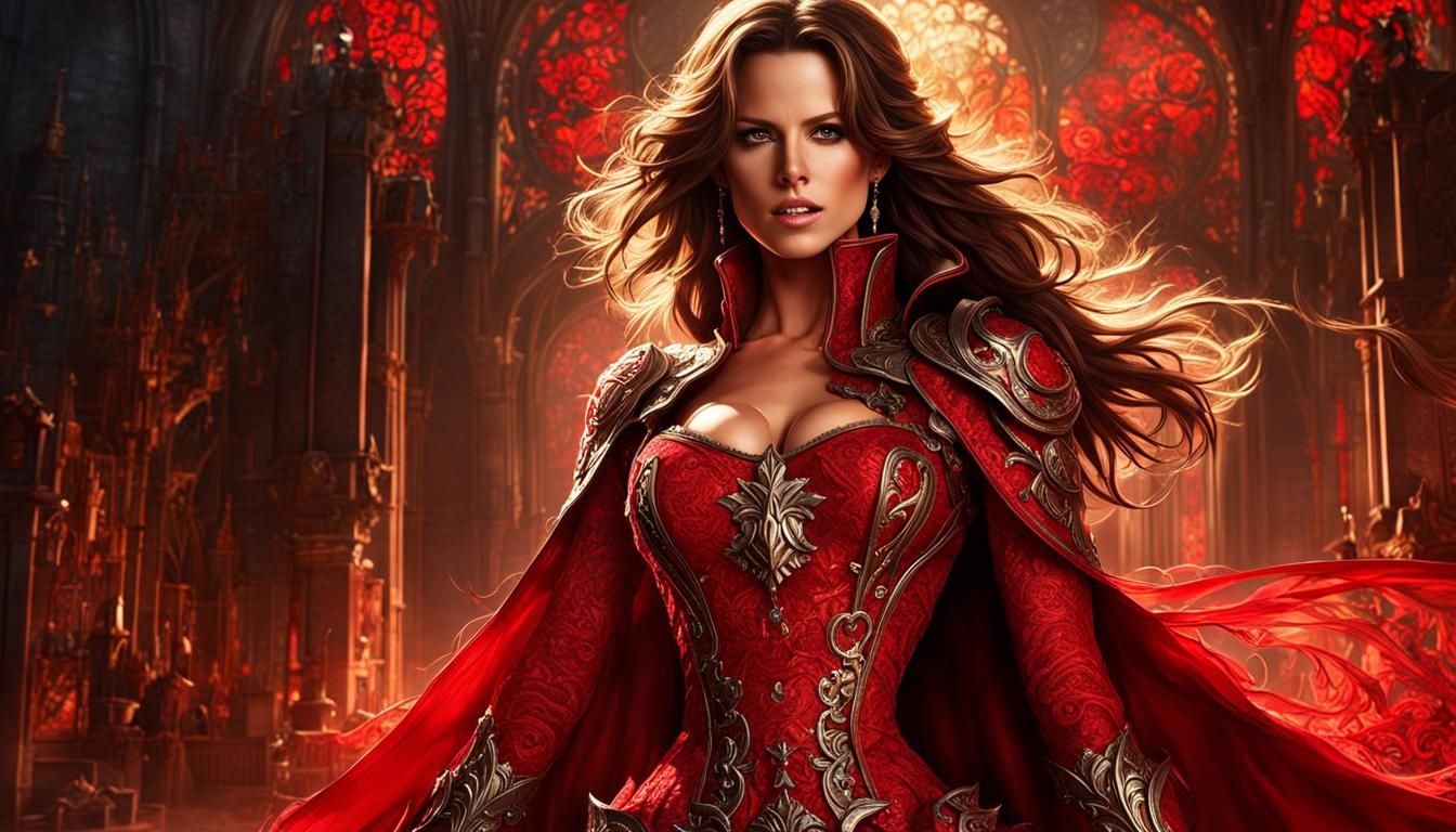 Fantasy Knight in Red Lace Armor, Anime Style