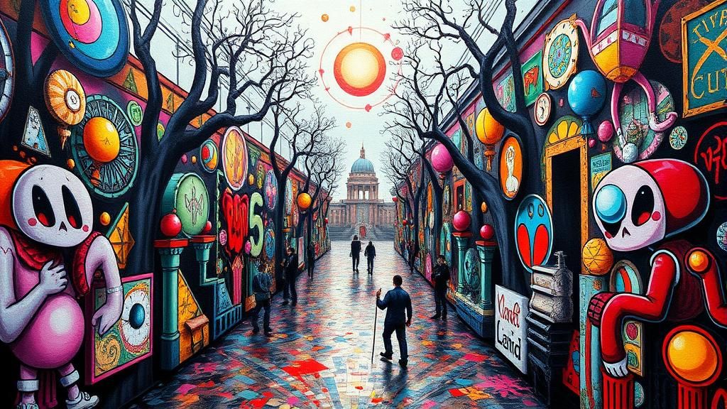 Surreal Fantasy Scene in Polychromatic Graffiti Style