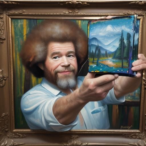 Bob Ross Selfie in Expressionist Oil Painting Style