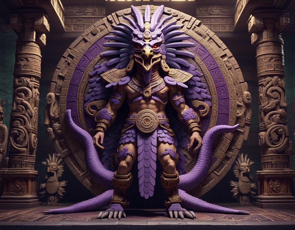 Aztec God Quetzalcoatl in Ancient School, Dark Fantasy Art