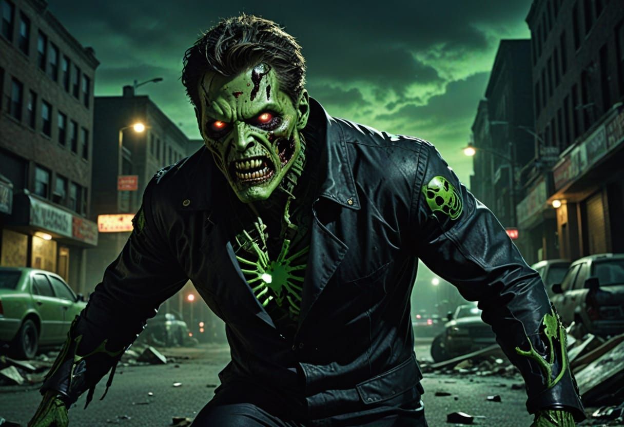 Grotesque Zombified Superhero in Dark Fantasy Desolation