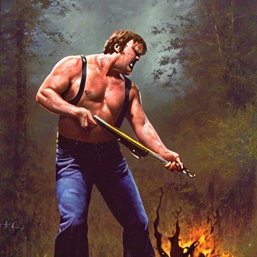 Brutal Fight Scene as Oil Painting