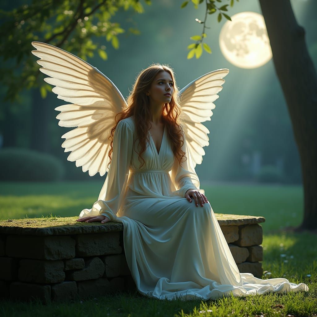 Heavenly Guardian Angel in Moonlight
