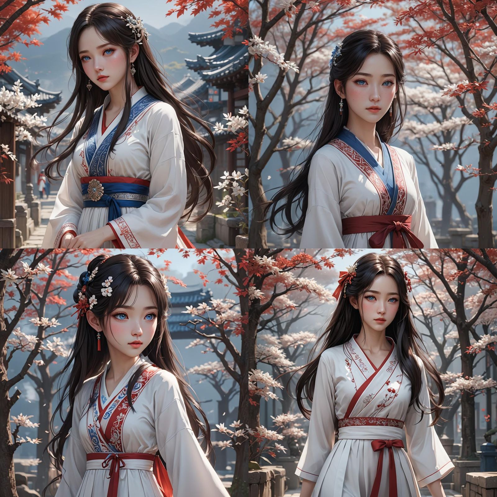 Anime Style Korean Girl in Red Dress