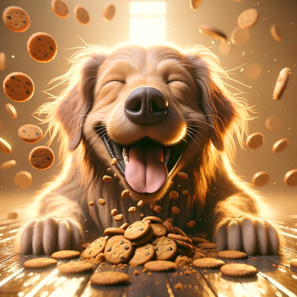 Goofy Golden Retriever Blissfully Eats Cookies