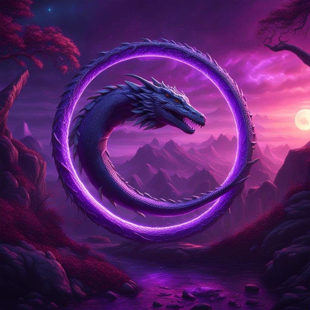Ouroboros in Purple Glow: Fantasy Concept Art
