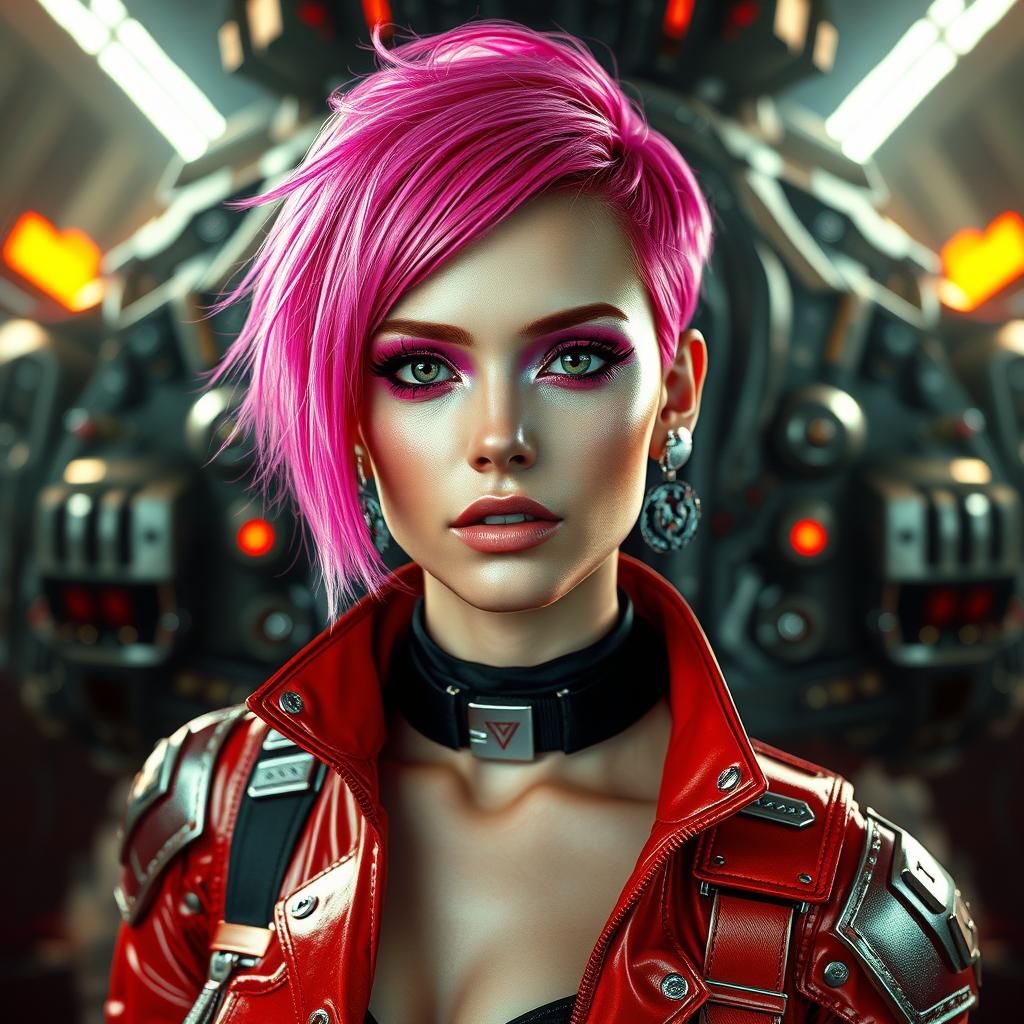 Breathtaking Woman with Pink Hair in Mech Setting