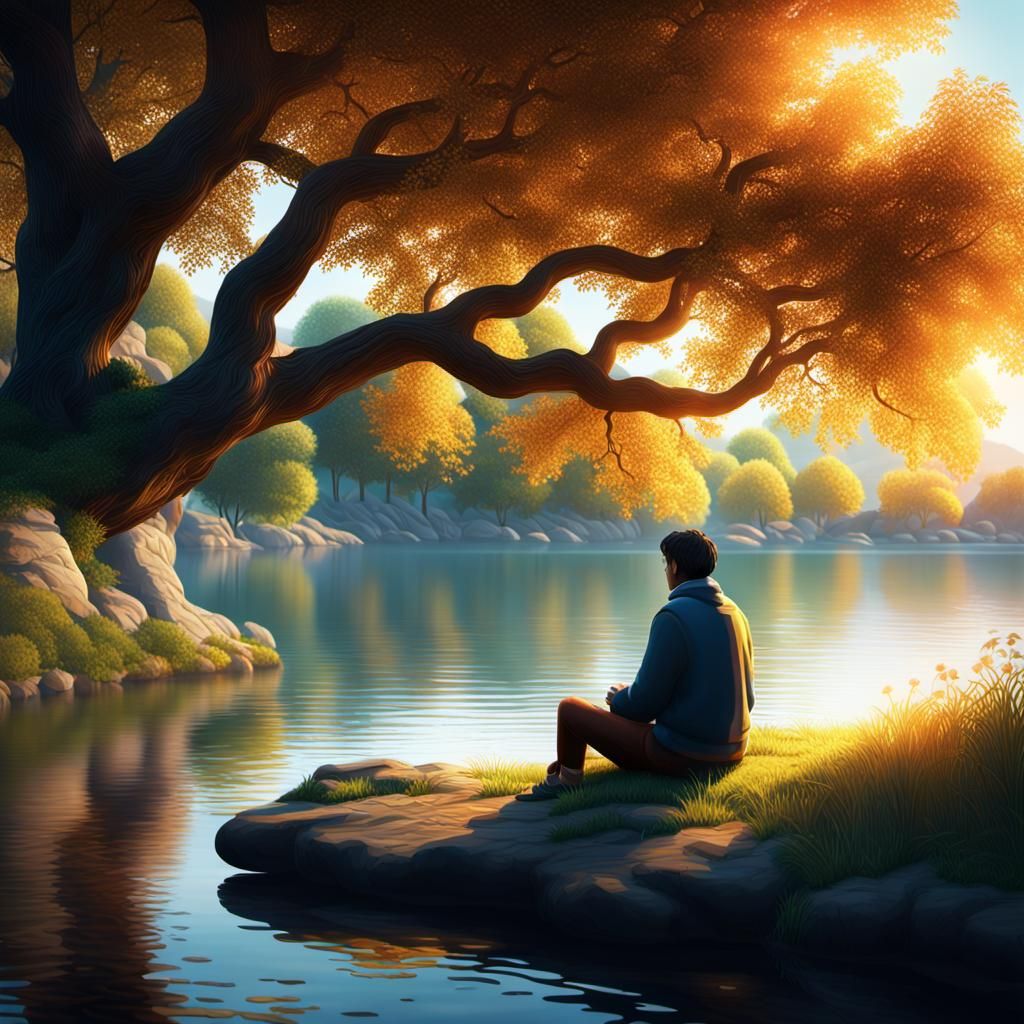 Enchanting Riverside Scene in Detailed Illustration