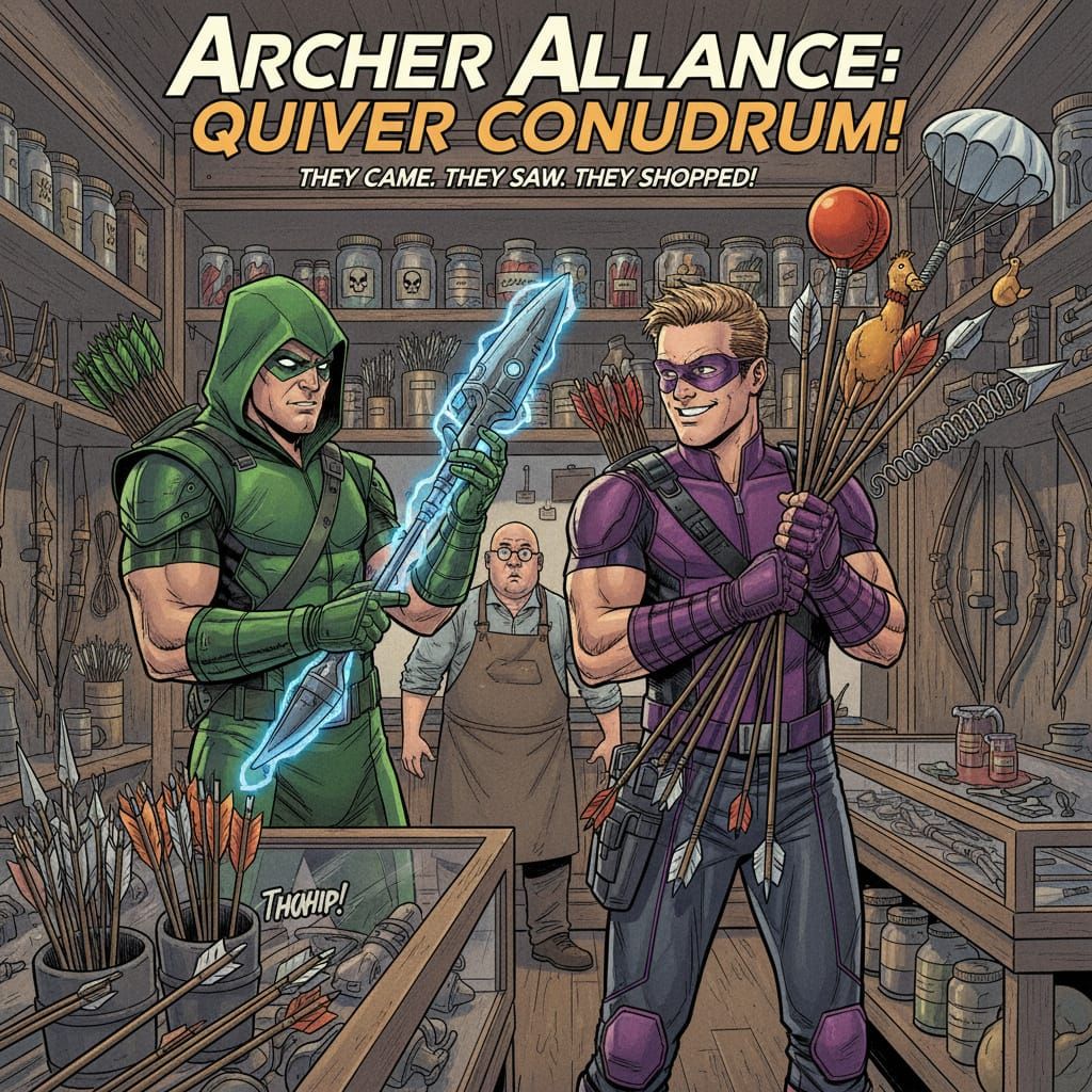 Green Arrow & Hawkeye Shop for Arrows in Comic Style