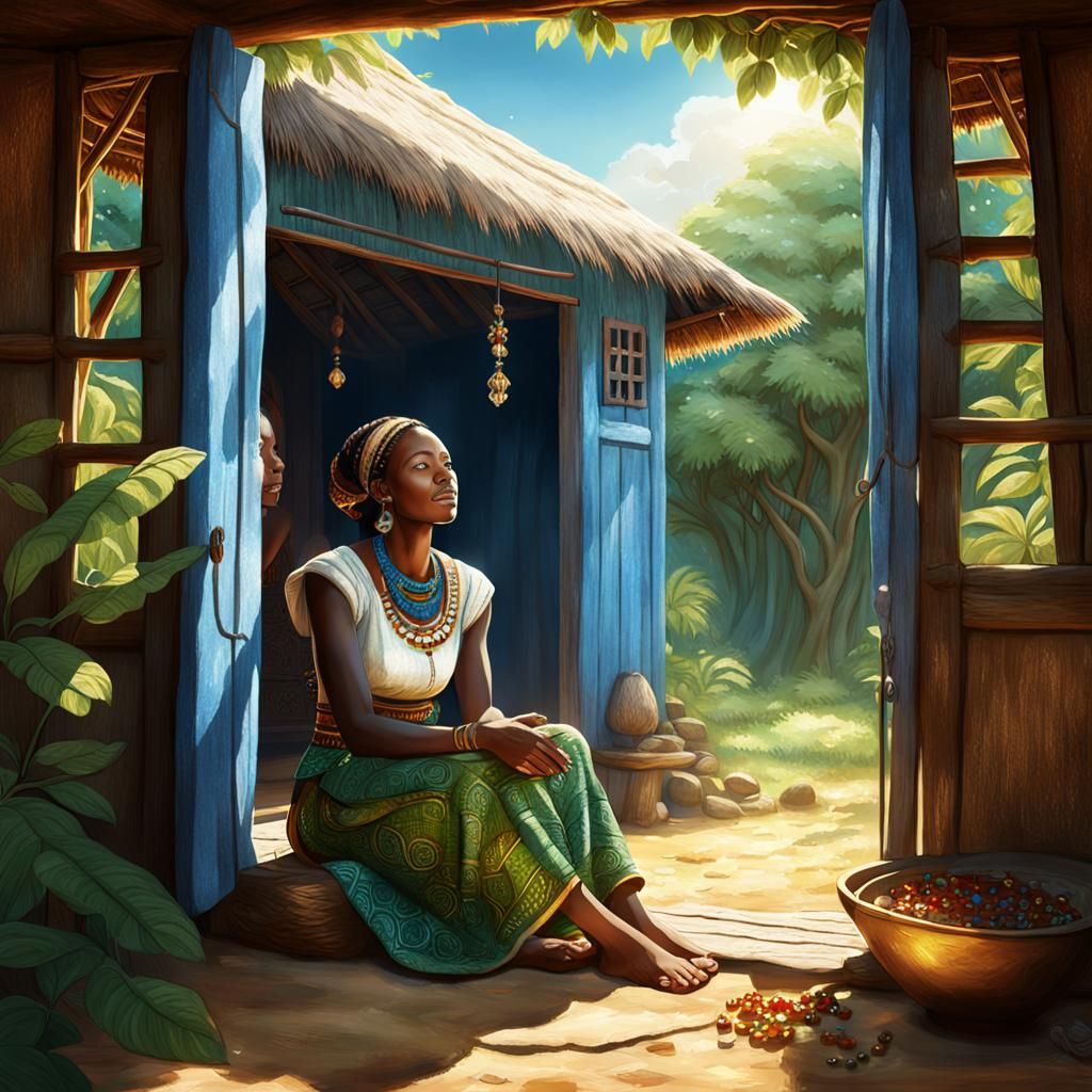 Serene African Village Fantasy Art