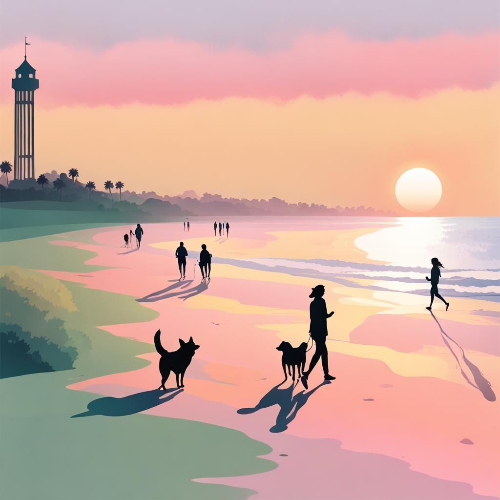 Pastel Sunset Beach Walk: Detailed Matte Painting