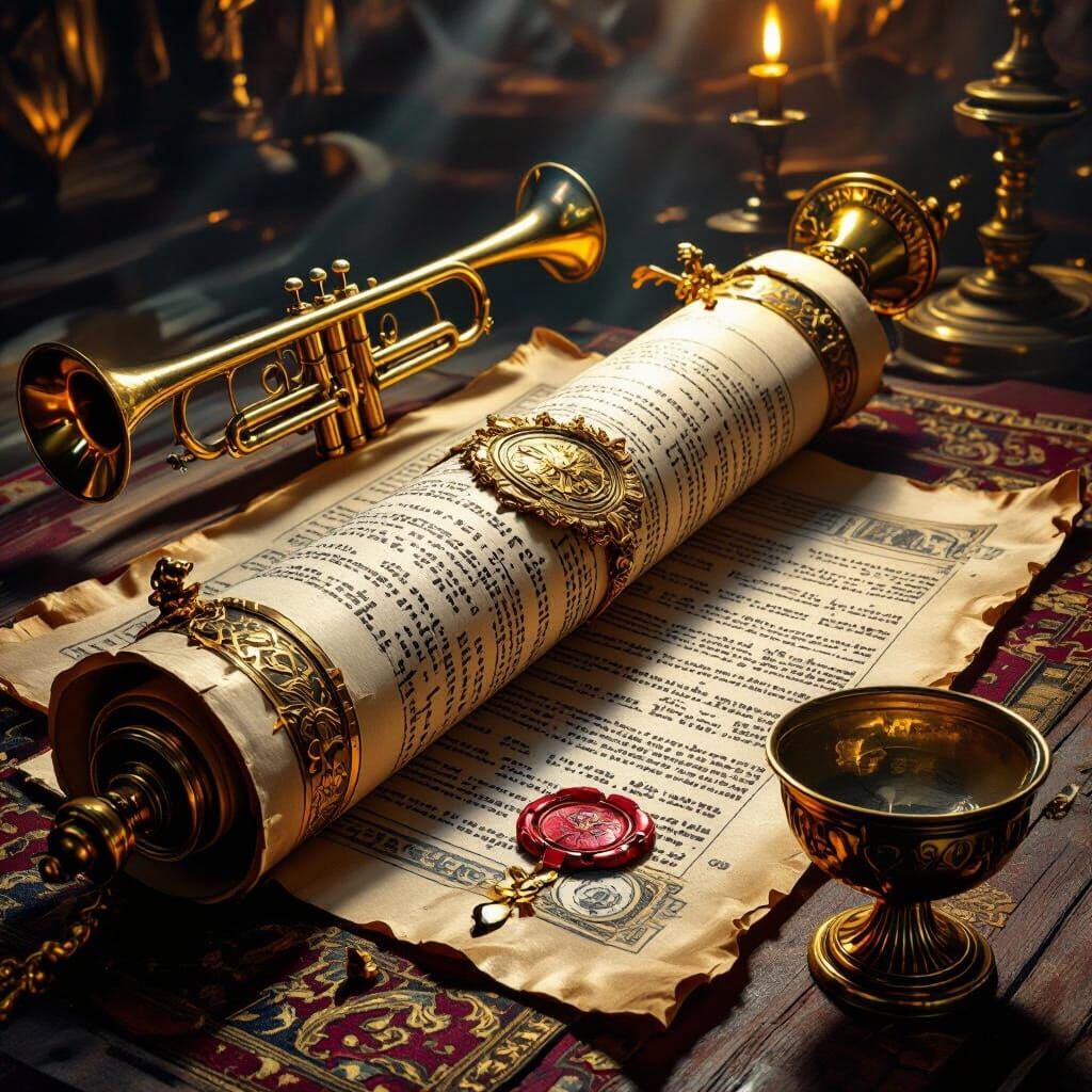 Biblical Scroll with Golden Seal in Dramatic Style