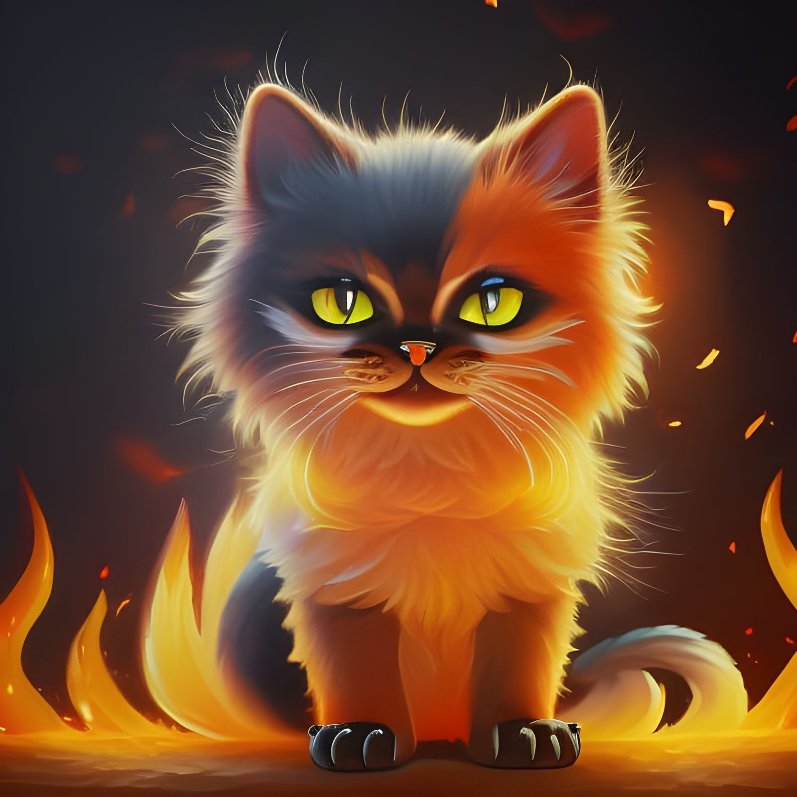 Fiery Feline: Cute Devil Cat in Oil Painting