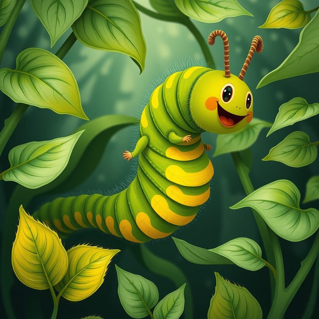 Whimsical Caterpillar Dance in Children's Book Style