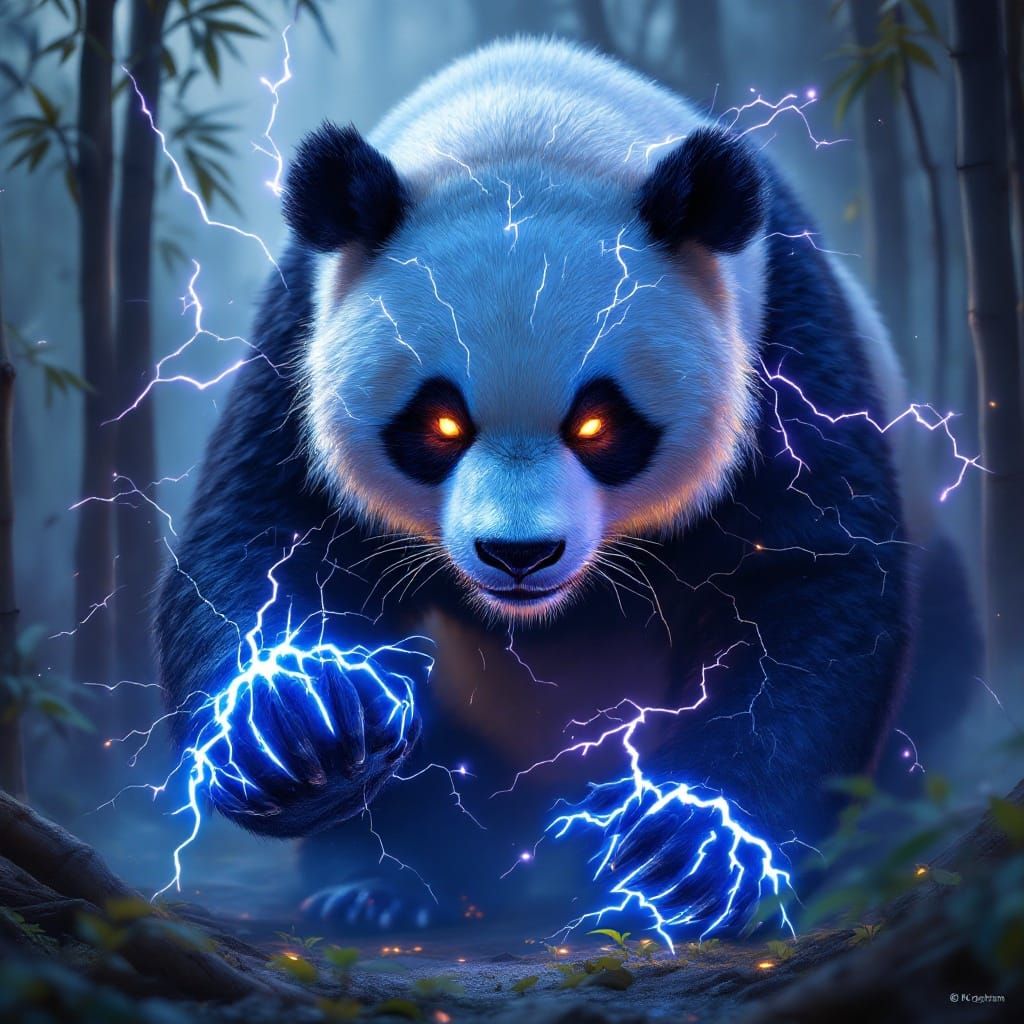 Majestic Panda Bear Unleashes Lightning Fury in Dark Fantasy...
