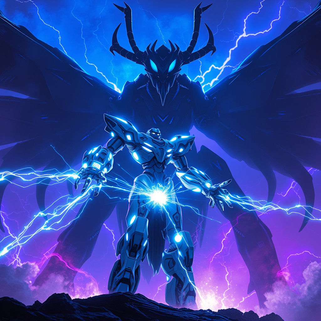 Robot of Light vs Shadow Beemon in Electric Battle