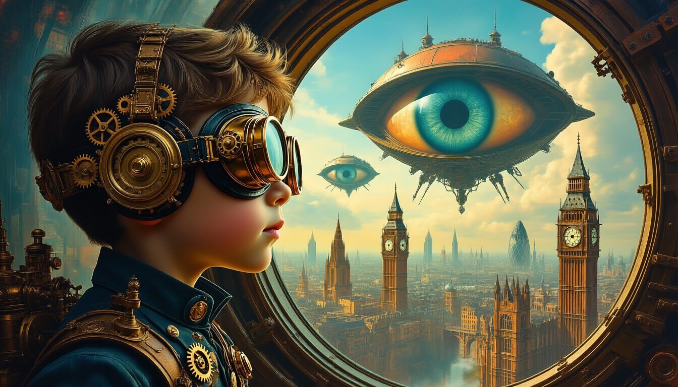 Steampunk Boy Watches Martian Invasion of 1920s London