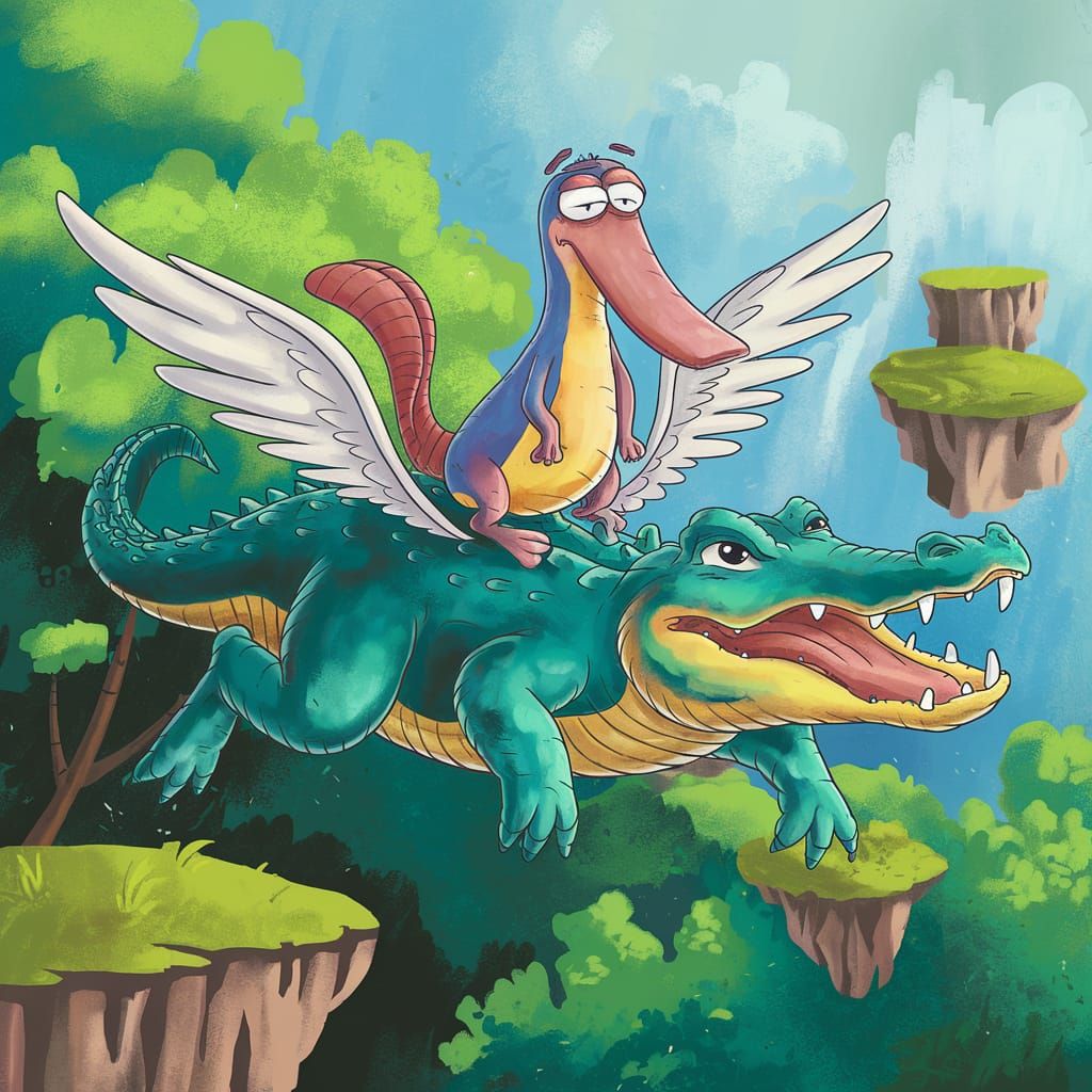 Confused Platypus Rides Divine Alligator in Forest
